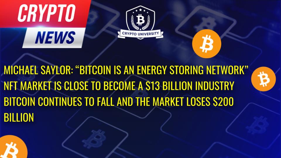 Michael Saylor “Bitcoin is a network that stores digital energy”, NFT market is close to become a $13 Billion industry, Bitcoin continues to fall and the market loses $200 billion