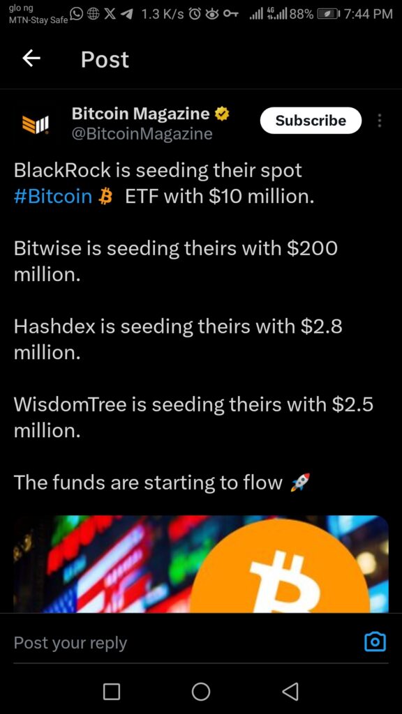 Bitcoin spot ETF seeding 