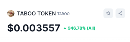 Image showing the all-time gain of the taboo token